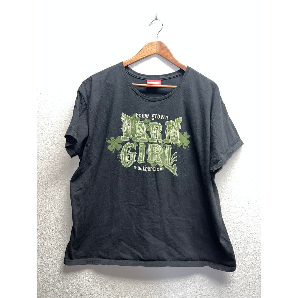 Womens Vintage Home Grown Farm Girl Shirt Homegrown Farmgirl Black Tee Top XL